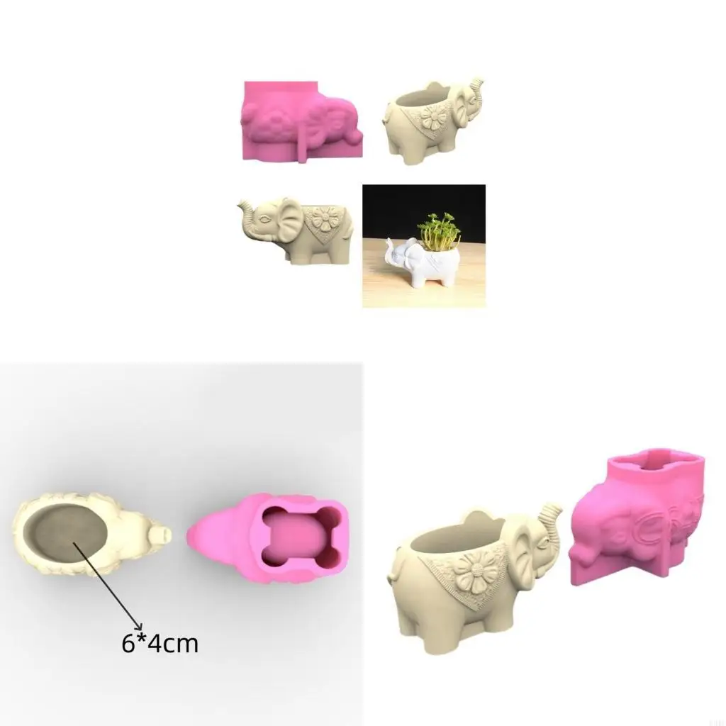 

R3MC Flower Pots Silicone Mold Elephant Vase Pen Holder Mould Decorations