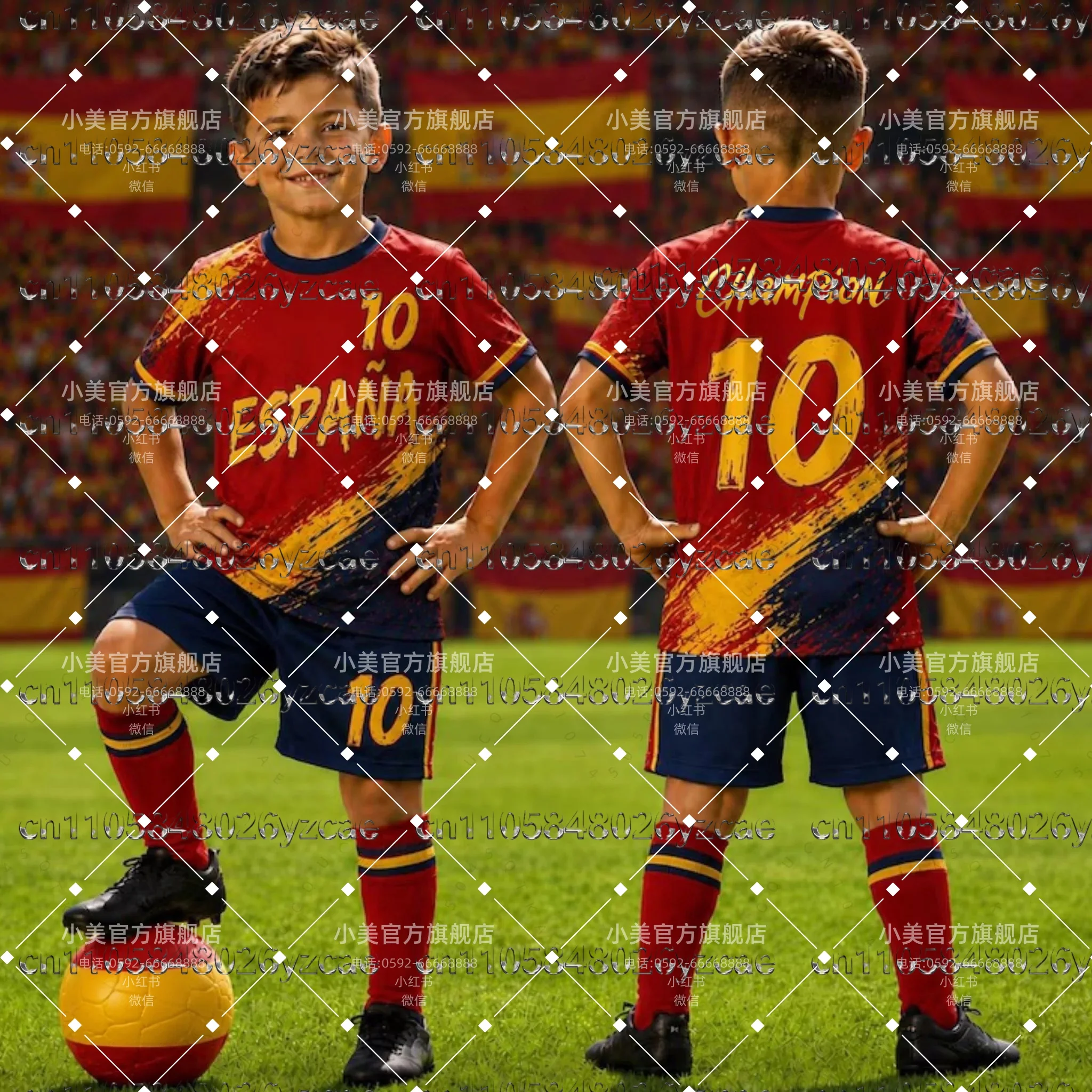 Spain New Soccer Jersey Youth Football Shirt for Boys Girls Soccer Jersey for Parent Child Sports T-Shirt Shorts Two-Piece Set