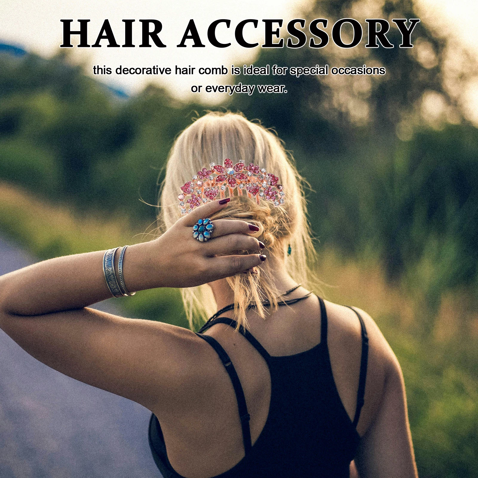 

4pcs Rhinestone Flower Hair Comb Women Decorative Metal Accessories Stylish Wedding Party Daily Use Twist Clip Barrette Durable