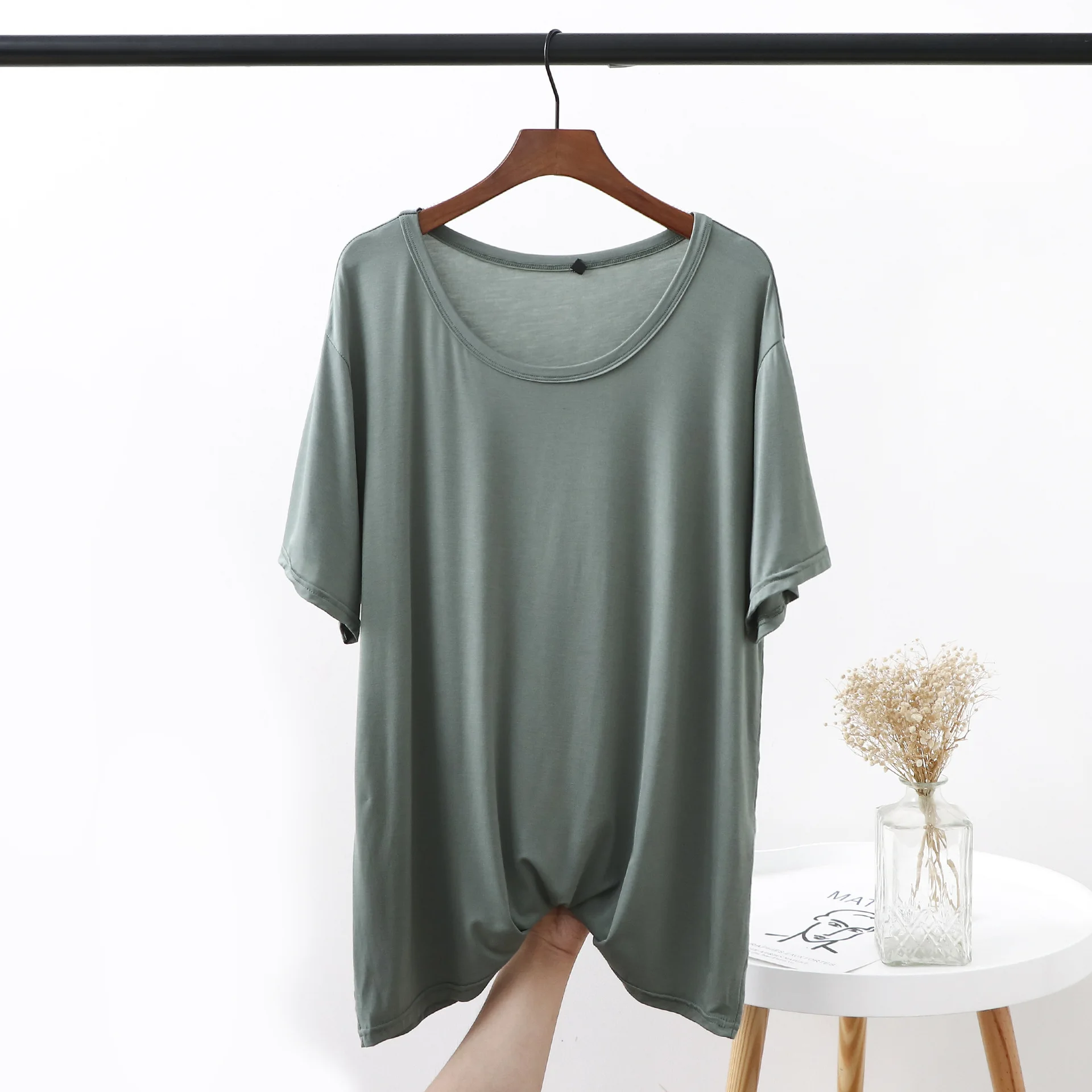 Plus size XL to 6XL Modal Tshirt short sleeves Summer women's T-shirts solid color O-Neck Loose Tee Tops Casual bottoming top