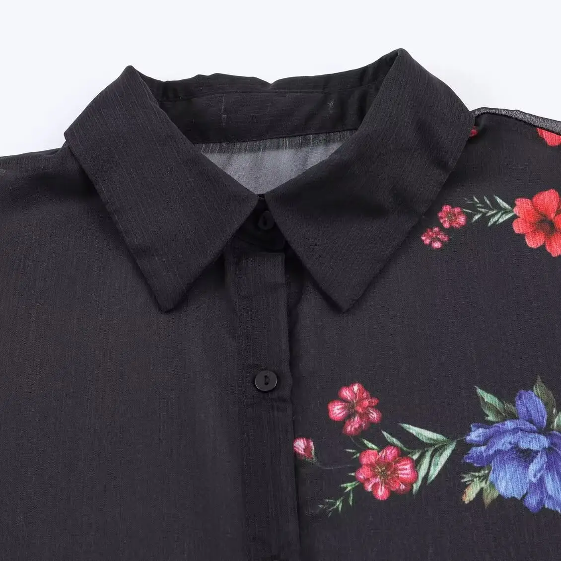 Women's Black Gothic Floral Print Blouses and Shirts Y2k Vintage 2000s Elegant Long Sleeve Polo-Neck Chiffon Shirt Clothes 2026