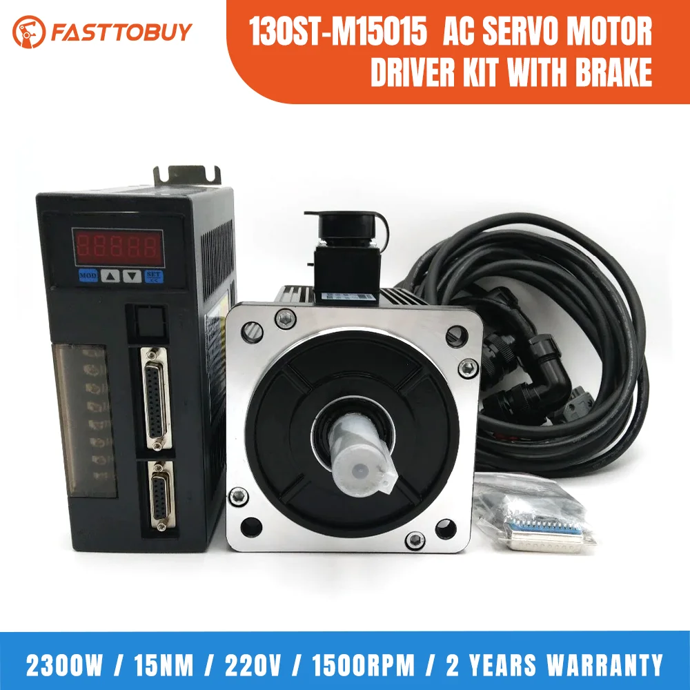 

2.3KW 1500rpm Newest Servo Motor Driver Kit with Brake 130ST-M15015-BZ 15N.m 220VAC for Wide Application with 2 Years Warranty