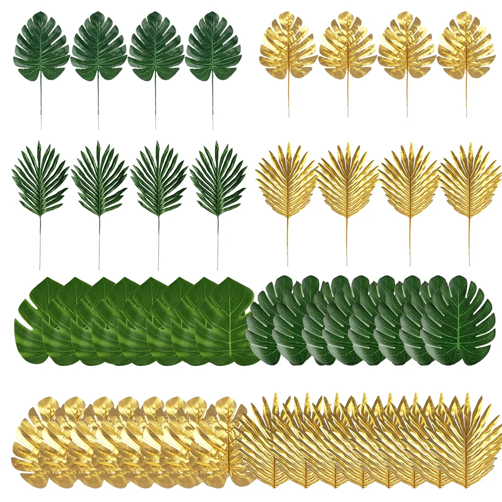 12 Stück tropische künstliche Palmblätter, hawaiianische Luau-Party-Tischdekoration, grüne gefälschte Palmblätter, Dschungel, Safari, Hochzeit, Geburtstag