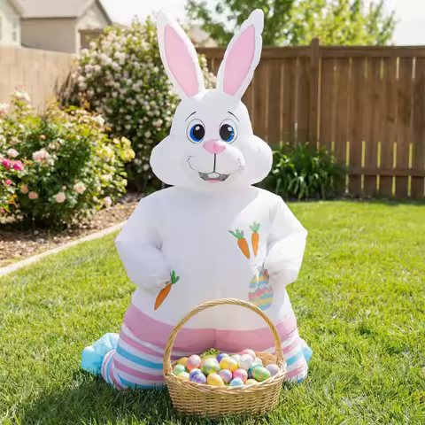 Funny Adult Easter Bunny Inflatable Costume Rabbit Blow Up Suit Halloween Party Dress Up For Men Women