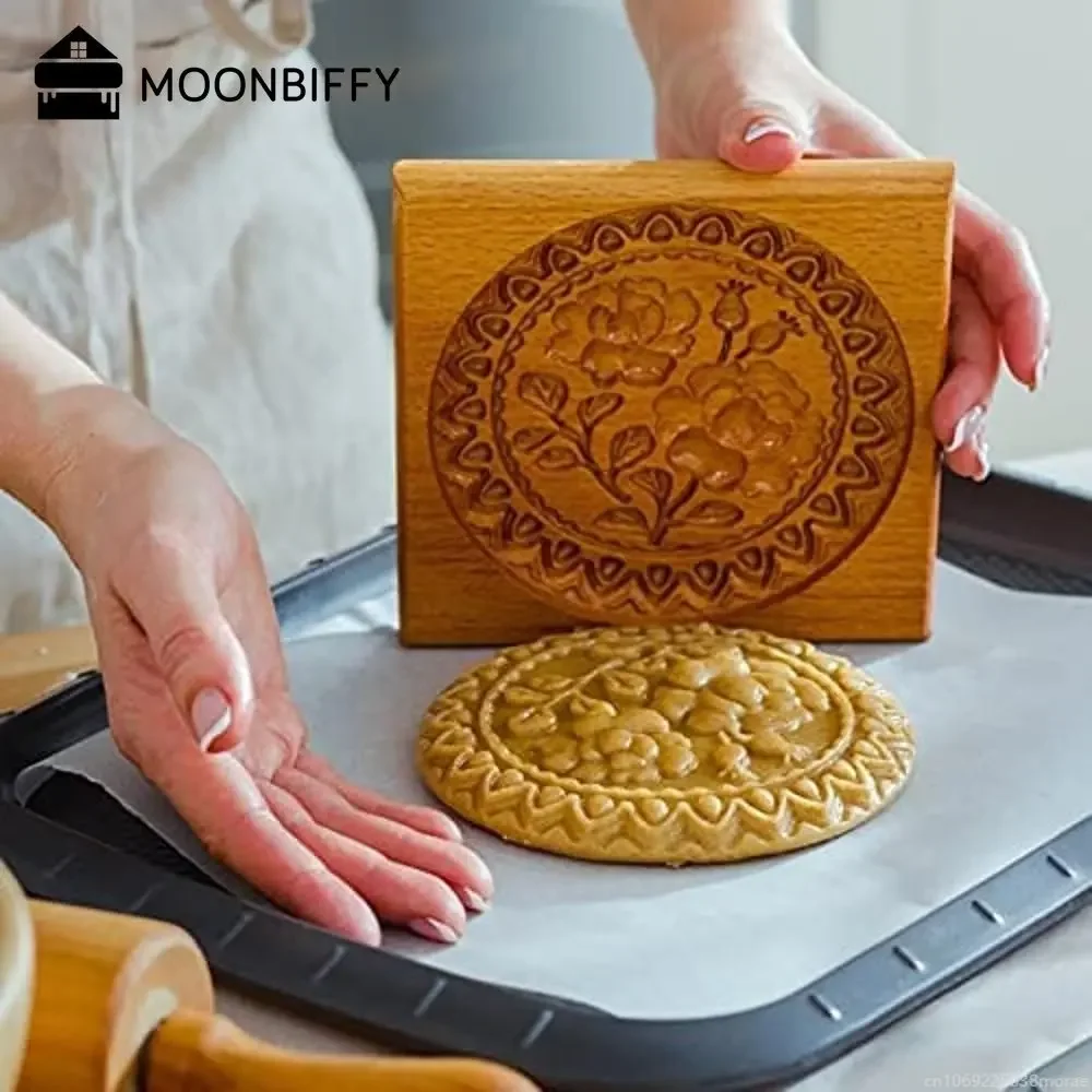 DIY Wooden Shortbread Mold Raspberry Heart Carved Gingerbread Cookie Mold Kitchen Cutter Molds For Valentine\'s Day Easter Party
