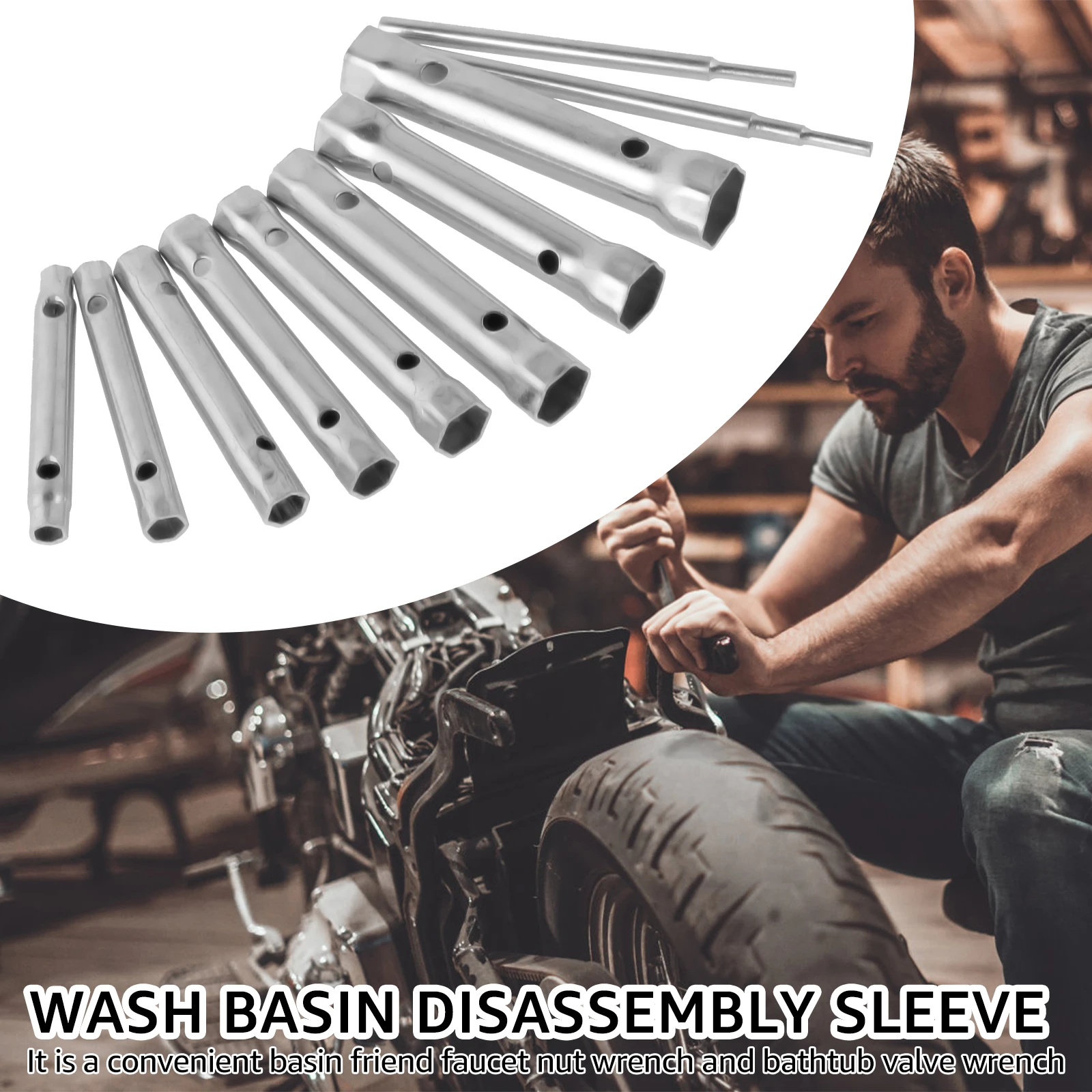 10Pcs Shower Valve Socket Wrench Set Carbon Steel Plumber Socket Wrench Double-Ended Tubular Spanner Set Tap Installation Wrench