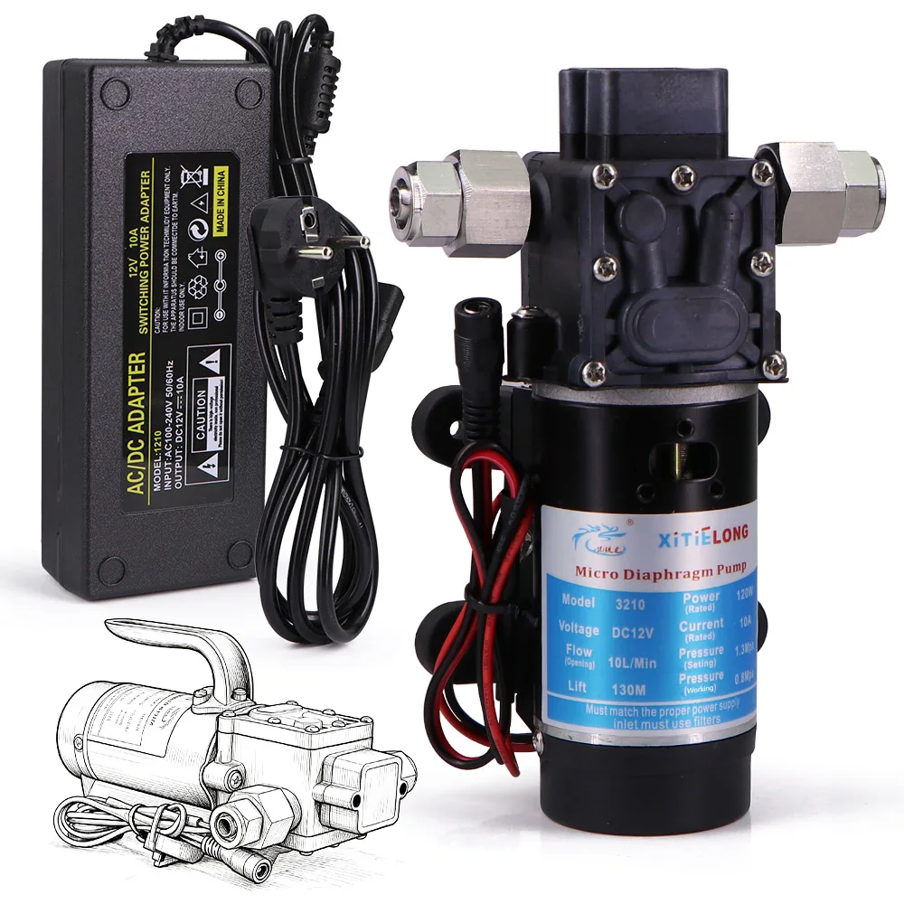 

120W Diaphragm Booster Pump w/ 110-240V Power Supply Powerful Spray Pump Lockable Push-in Connector Garden Irrigation Watering