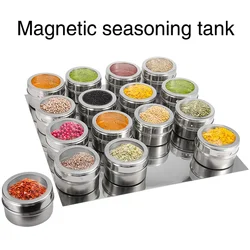 Magnetic Spice Jars Sealed Barbecue Storage Box Powder Box Stainless Steel Wall-mounted Seasoning Tank Set with Seasoning Tank