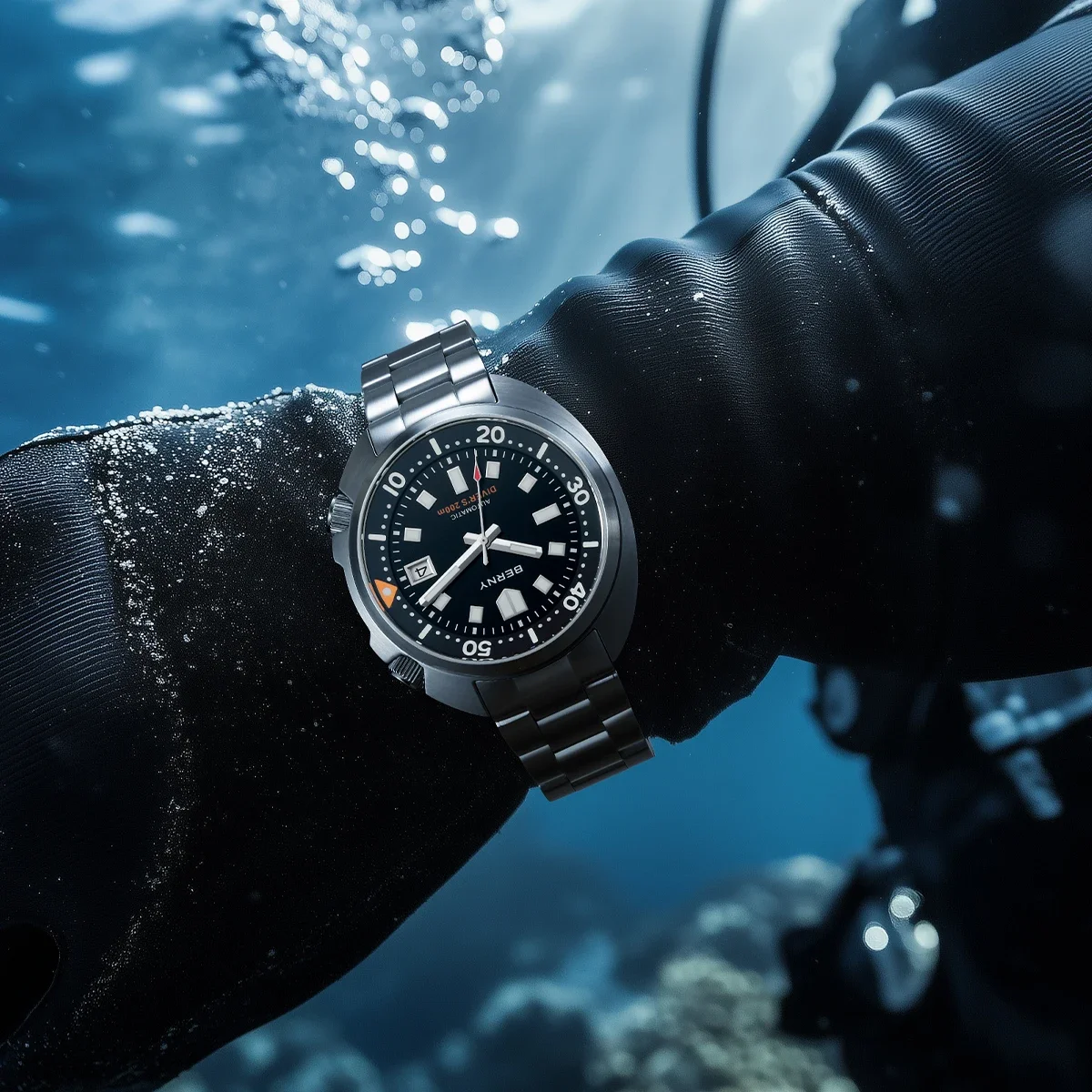 Reloj de buceo BERNY con compresor automático para hombre, reloj de pulsera superluminoso con zafiro, deporte de natación, relojes de buceo mecánicos para hombre 20ATM