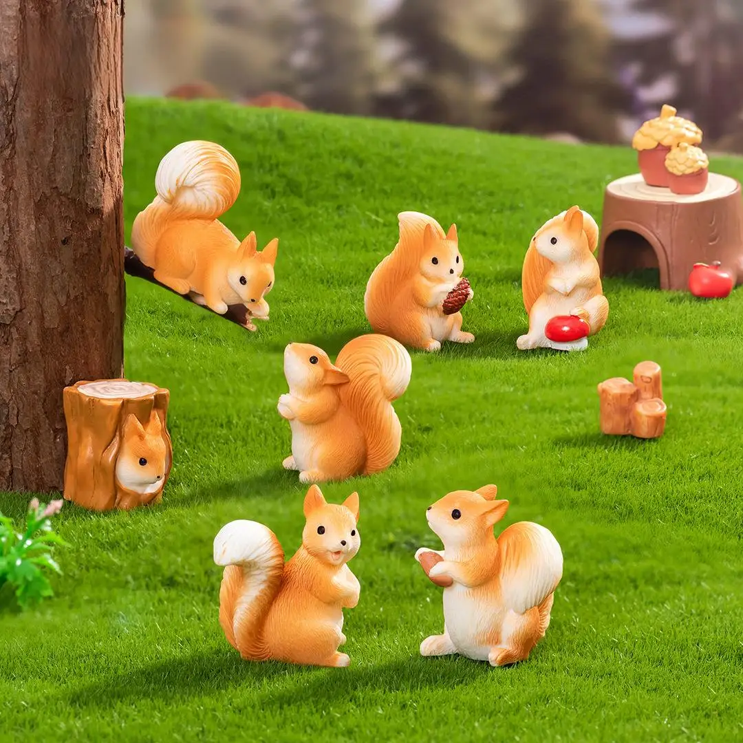 منمنمات سنجاب واقعية لطيفة للمناظر الطبيعية الصغيرة الطحلب، حديقة الجنية، ديكور بونساي، ملحقات تررم ذاتية الصنع