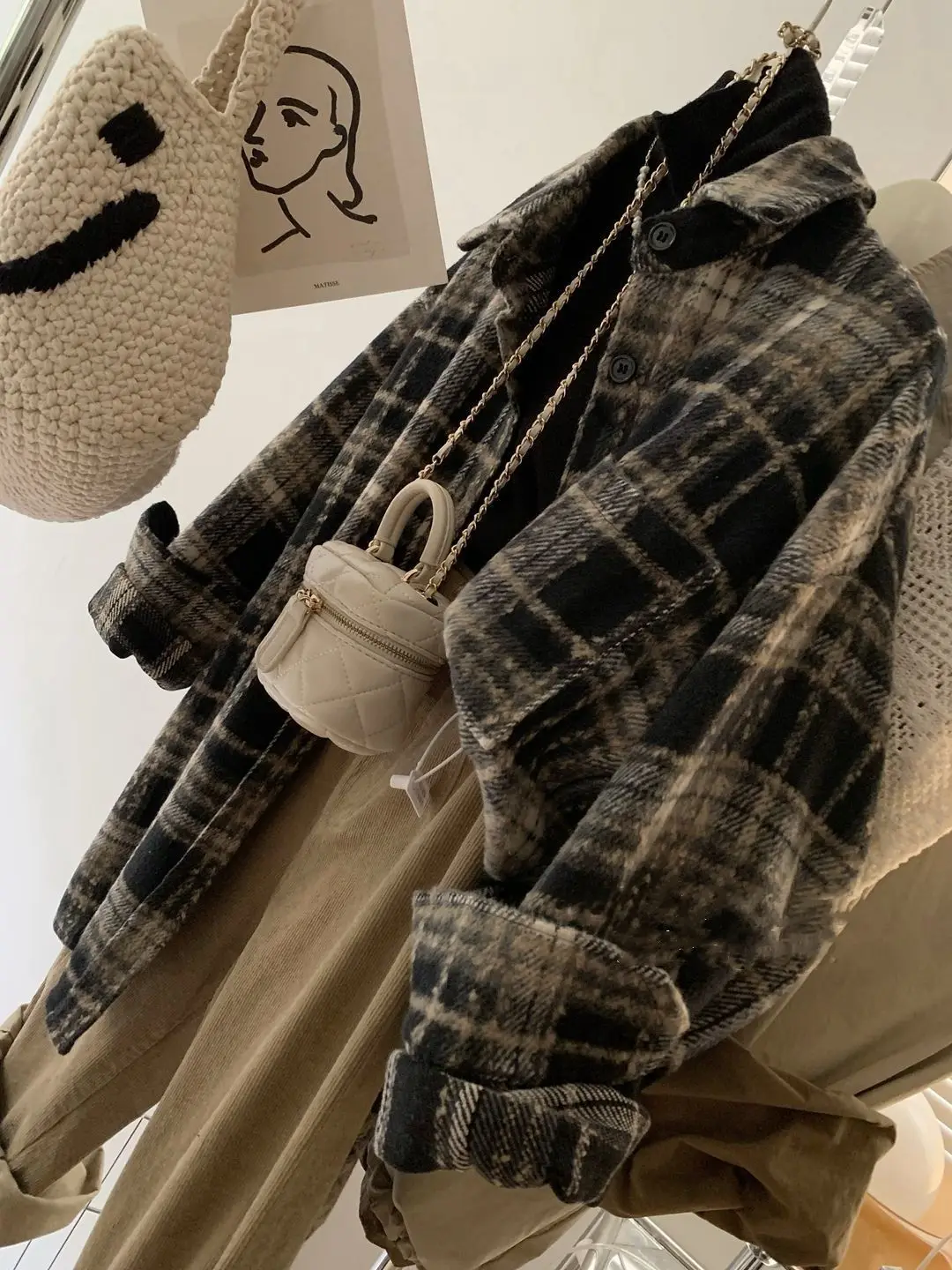 트위드 재킷 여성용 겨울 긴팔 클래식 빈티지 부드러운 실루엣 슬림핏 울 스팽글 주름 개성