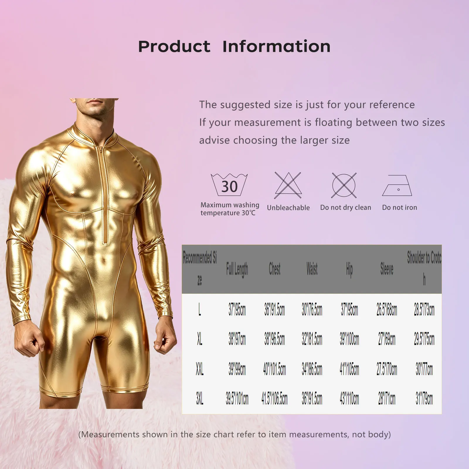 Men Metallic Shiny Jumpsuit Clubwear Swimwear Glossy Long Sleeve Zip Short Romper for Disco Party Nightclub Role Play Bodysuit