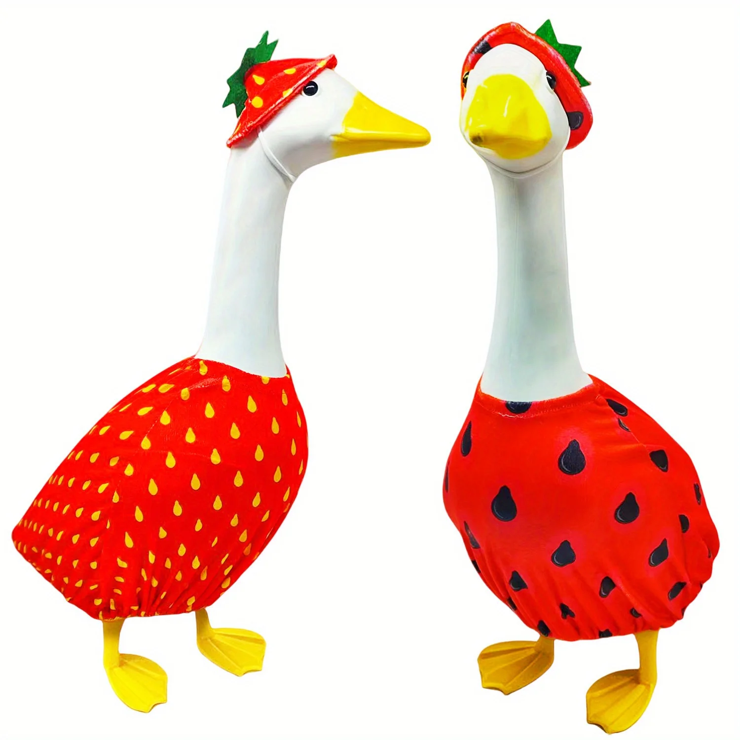 Fun strawberry themed Goose costume - perfect for 23-inch cement goose statue lawn, porch, garden and patio outdoor decorations