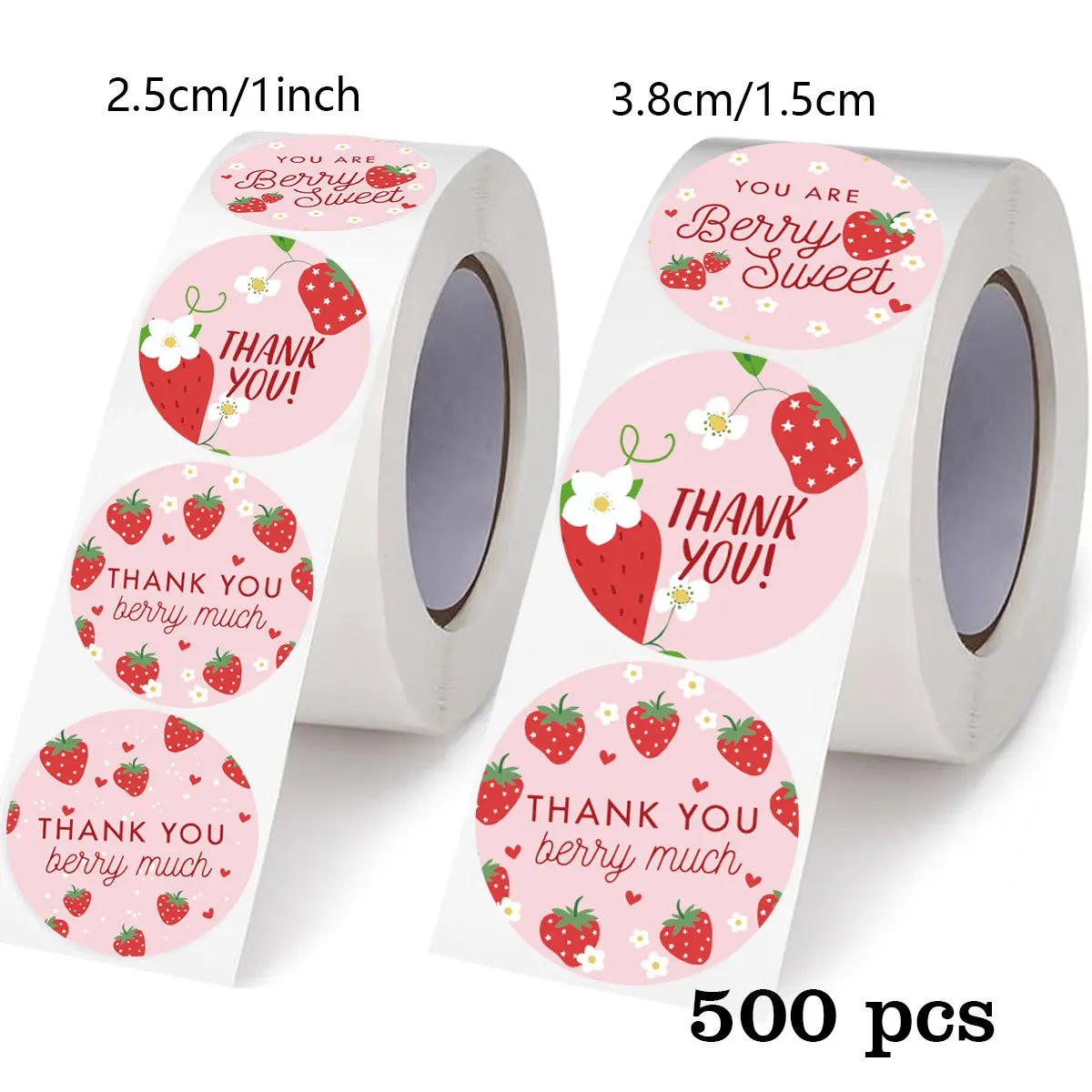 

Strawberry thank-you stickers, “Thank you” adhesive labels, sealing stickers for summer birthday party decorations.