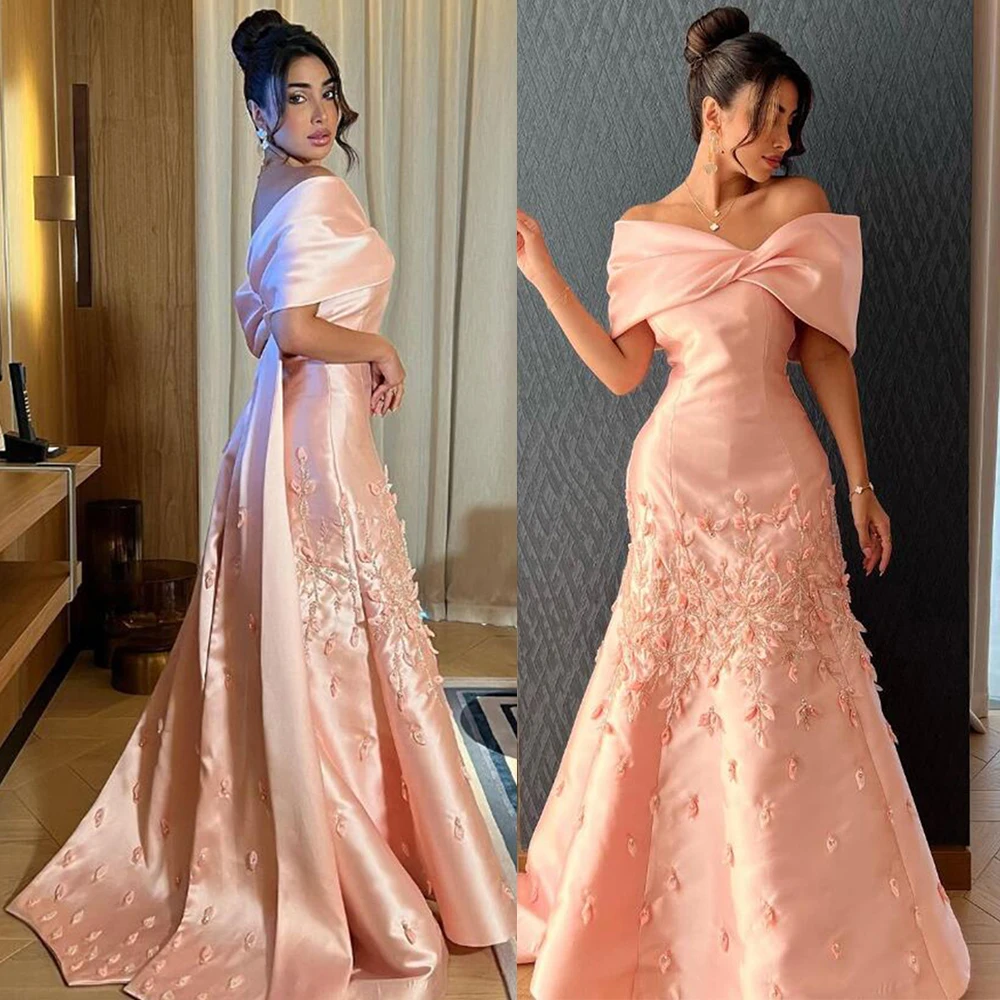 Customized Exquisite Off Shoulder Prom Gown A-line Satin V Neck Evening Party Dresses Sexy Backless Banquet Dress فساتين السهرة