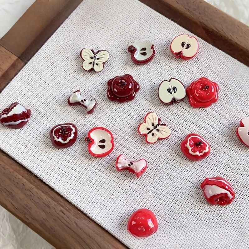 Hot Sale Simulation Red Apple Nail Art Decorations, INS Sweet Cool Style Mixed Irregular Fruit Resin Decorations