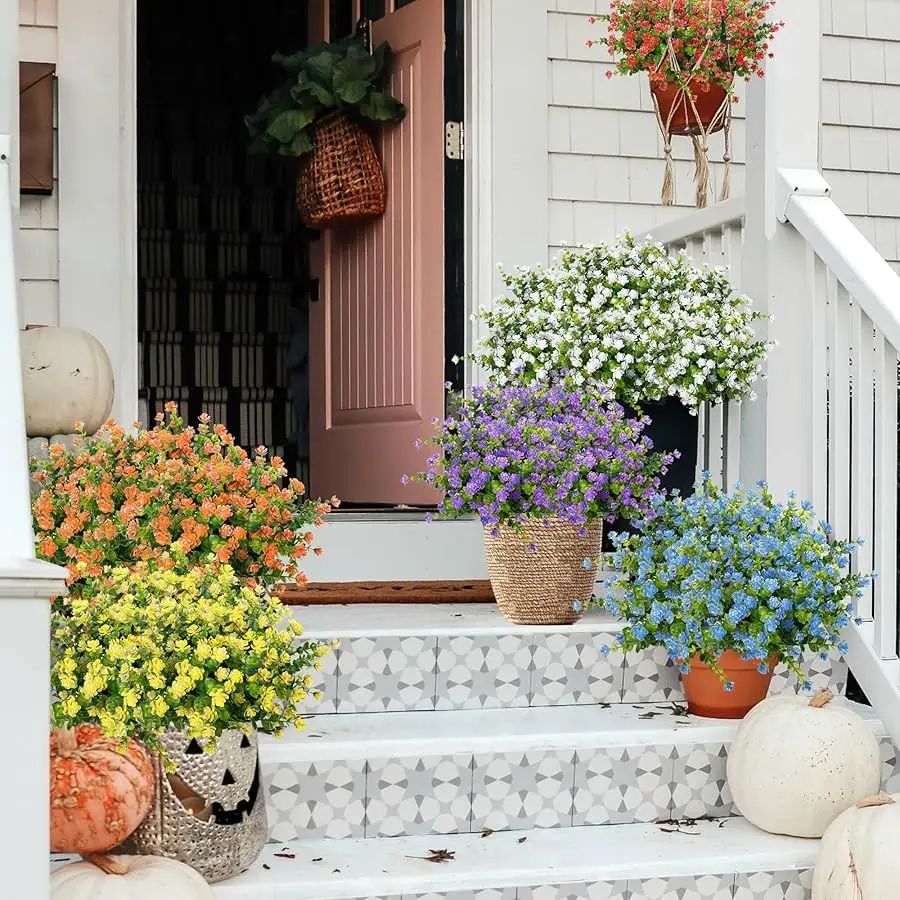 Flores artificiales al aire libre resistentes a los rayos UV, 20 paquetes de plantas verdes florales realistas falsas para porche exterior, cajas de ventana, Garde