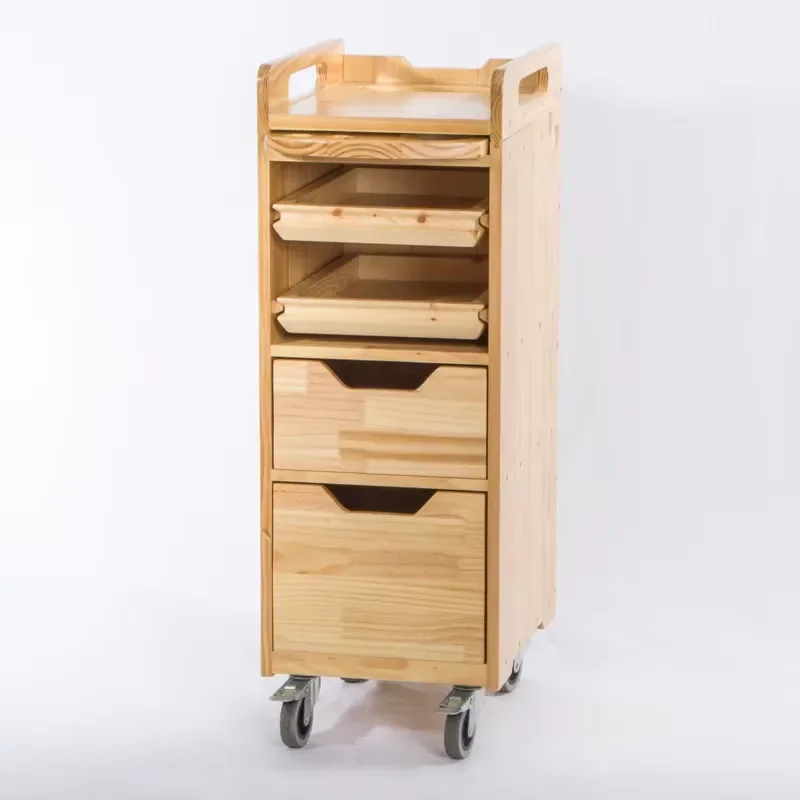 

Modern Baber Trolley Cart with Wooden Drawers Salon Furniture Move with 4 Wheels Hair Salon Equipment for Barber