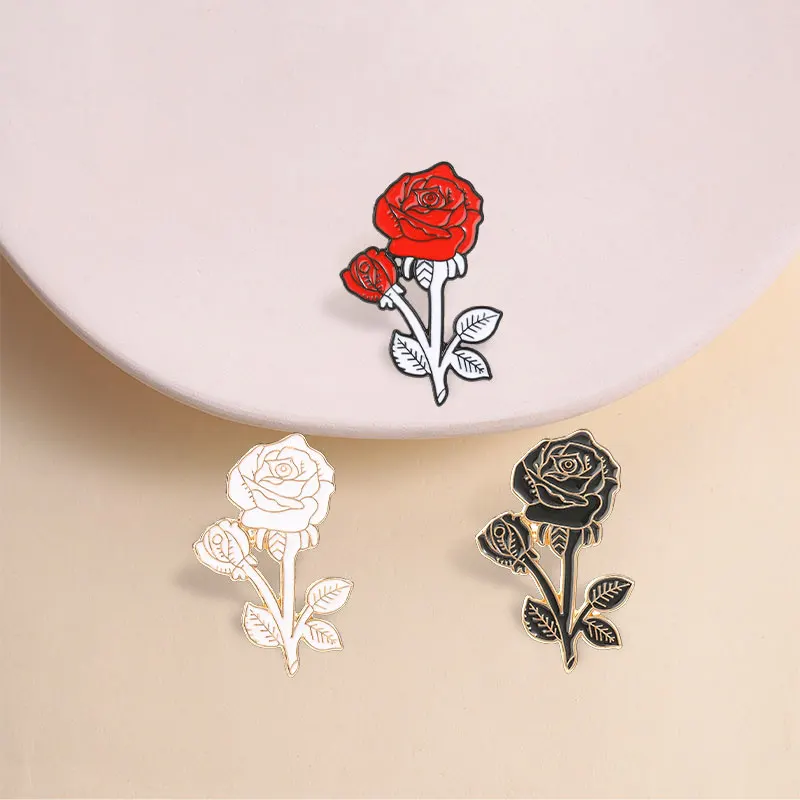 Cute Rose Flower Enamel Pins Retro Floral Plant Black Red White Rose Brooches Lapel Backpack Badge Fashion Jewelry Gifts 2