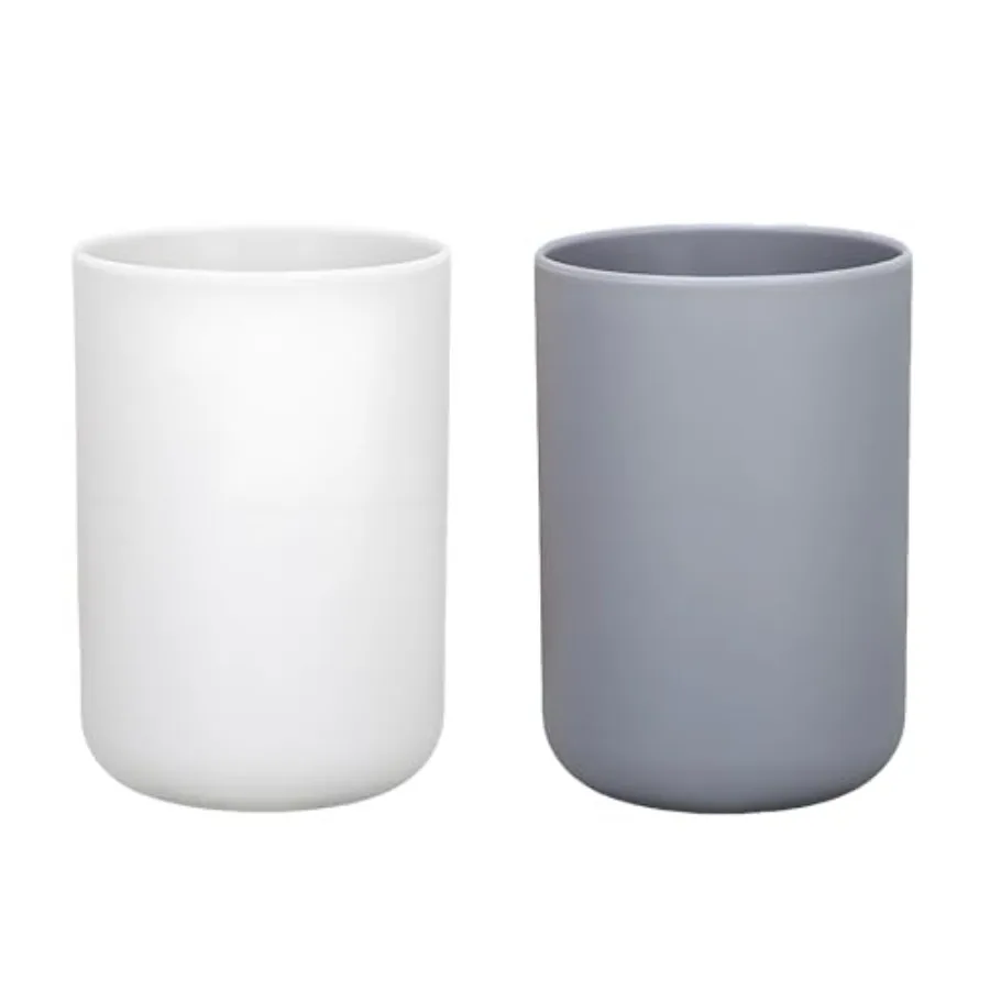 

2 Pieces Plastic Bathroom Tumbler Cup Toothbrush Holder Organizer Tumbler Cups for Bathroom Vanity, 300ml White and Grey