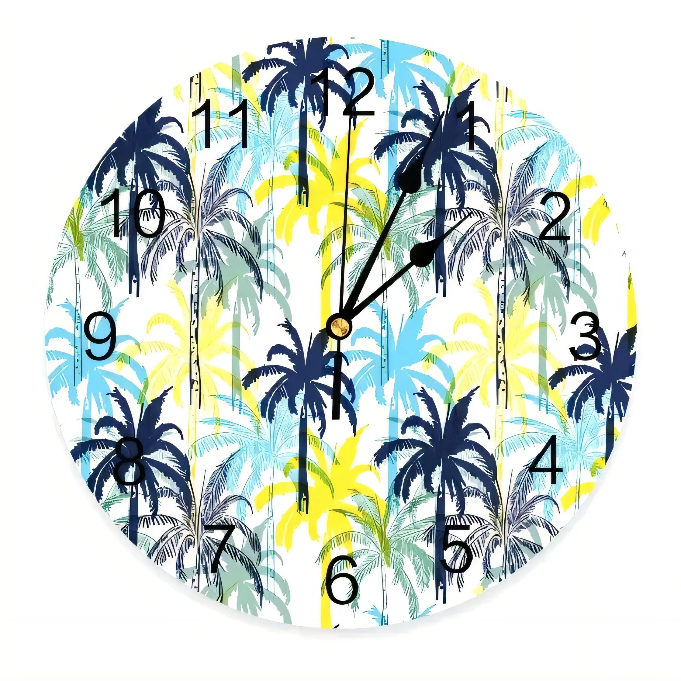 Modern Tropical Tree Wall Clock  Silent Non Ticking Battery Operated Decorative for Bathroom Kitchen Home