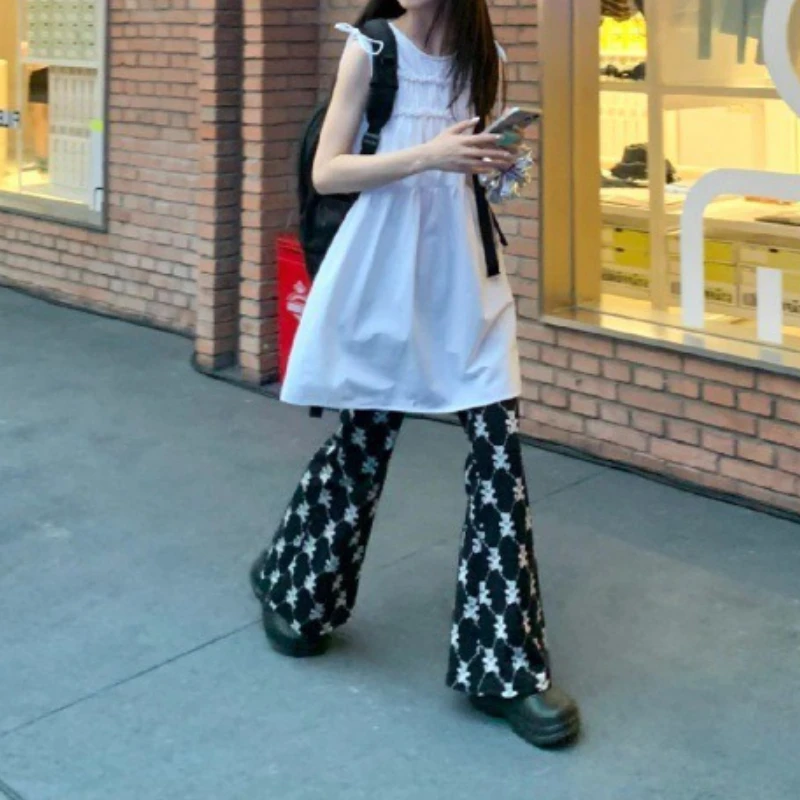 

Cute Bear Full Print Micro Flared Pants Women's Summer 2025 New Popular Design Casual Mopping Wide-leg Trousers