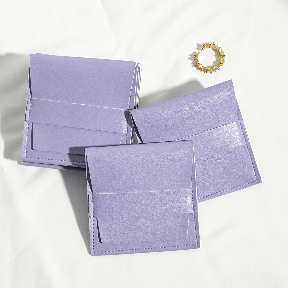 8x8cm Lila PU-Leder Schmuckbeutel für Ringe, Ohrringe, Halsketten, Anhänger, Hochzeitsgeschenke, Geschenktasche, Organizer, Kleine Verpackung – Detail 8
