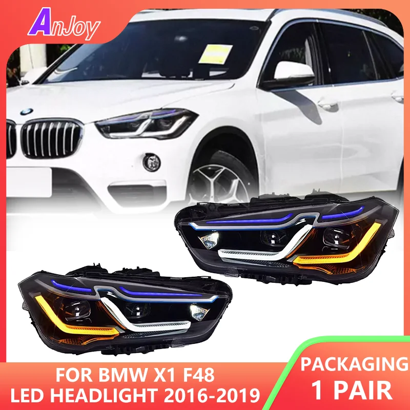 

Для BMW X1 F48: Светодиодные фары 2016-2019, ДХО, указатели поворота, дальний свет, линзы проектора Angel Eye, 2 шт.