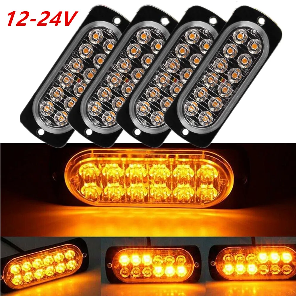 

2PCS Strobe Side Warning Light 12-24V 12LED Emergency Truck light Flashing Signal Light COB Grill Breakdown Strobe Light