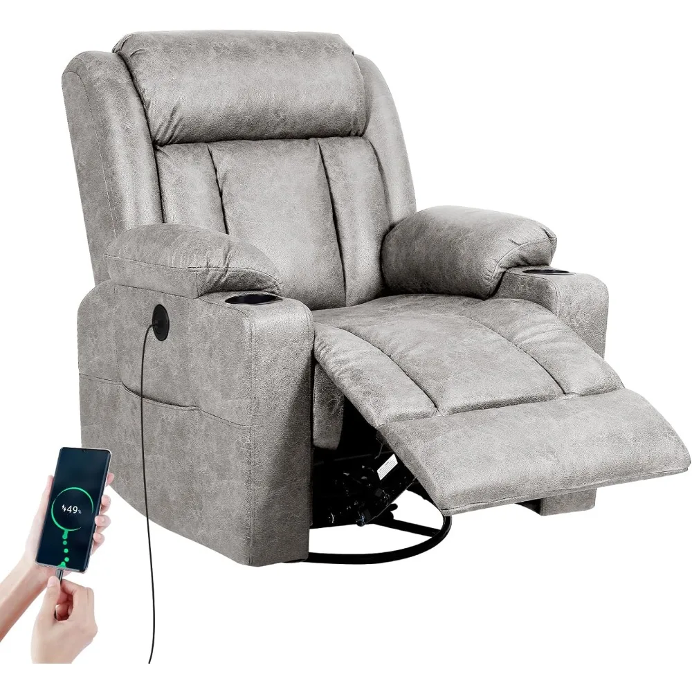 

Retro Rocking Recliner Chair, Massage Rocker Recliner Chair with Vibration Massage and Heat, USB and Type-C Ports,360° Swivel Ch