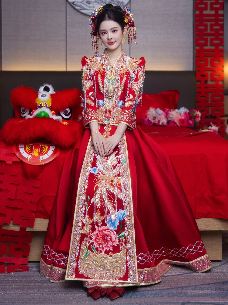 

Одежда Xiuhe, новинка 2024, свадебное платье, маленькая высота 144-155 см, свадебная одежда в китайском стиле, летний костюм, продвинутый