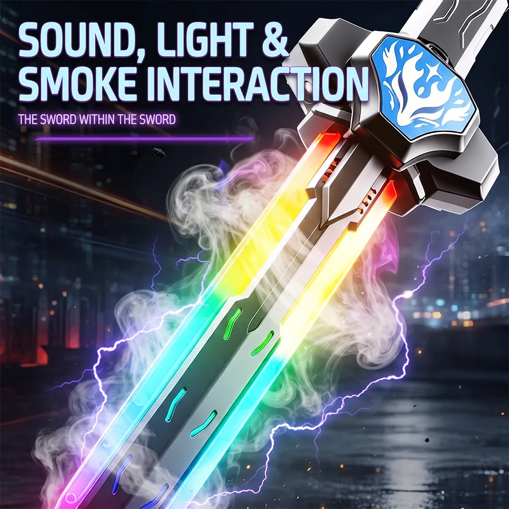 Dual Sword Independent Light Control Transforming Toy Sword With Seven Color Flow Light Touch Vibration Feedback Sound