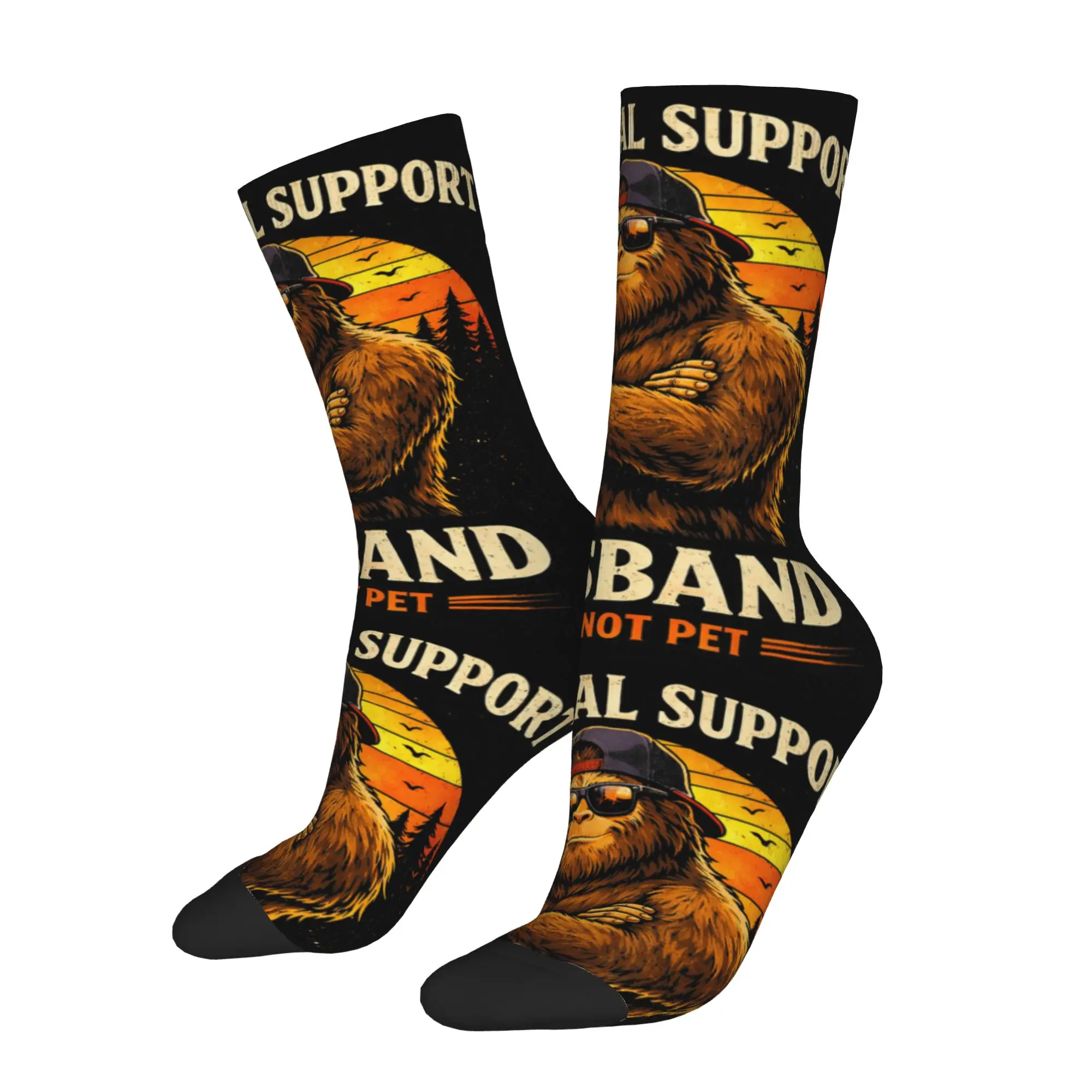 1 Pair Hip Hop Vintage Emotional Support Husband Do Not Pet Funny Bigfoot Crazy Men's Sock Emotional Support Husband Funny Sock