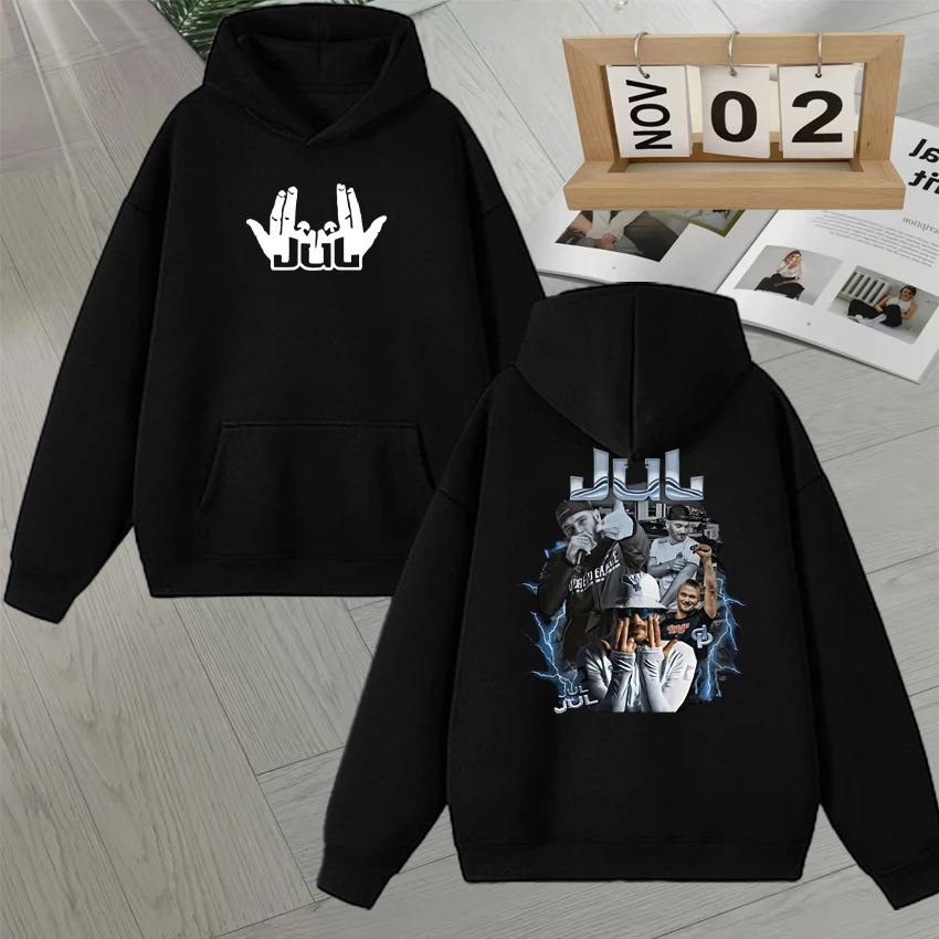

French Rapper Jul Tour 2025 New Album Hoodie Long sleeve Men Women Autumn Fleece Double Sided Print Sweatshirt Unisex Pullovers