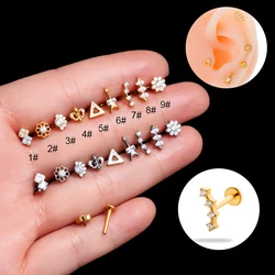 1PC G23 Titanium Piercing Labret Stud Horse Eye Flower CZ Internal Thread Lip Ear Lobe Stud Helix Conch Tragus Piercing Jewelry