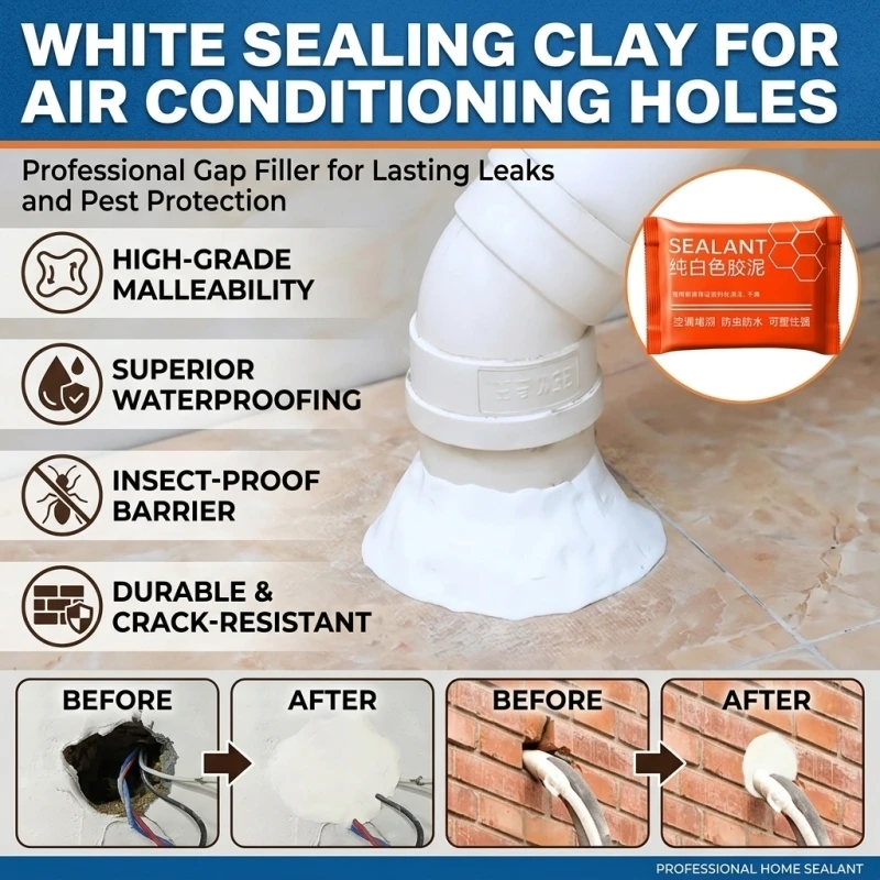 Wall Hole Sealing Glue Waterproof Anti Mold Sealing Putty Auto Curing White Sealant for AC Hole Pipe Drain Wall Crack Mouse Hole
