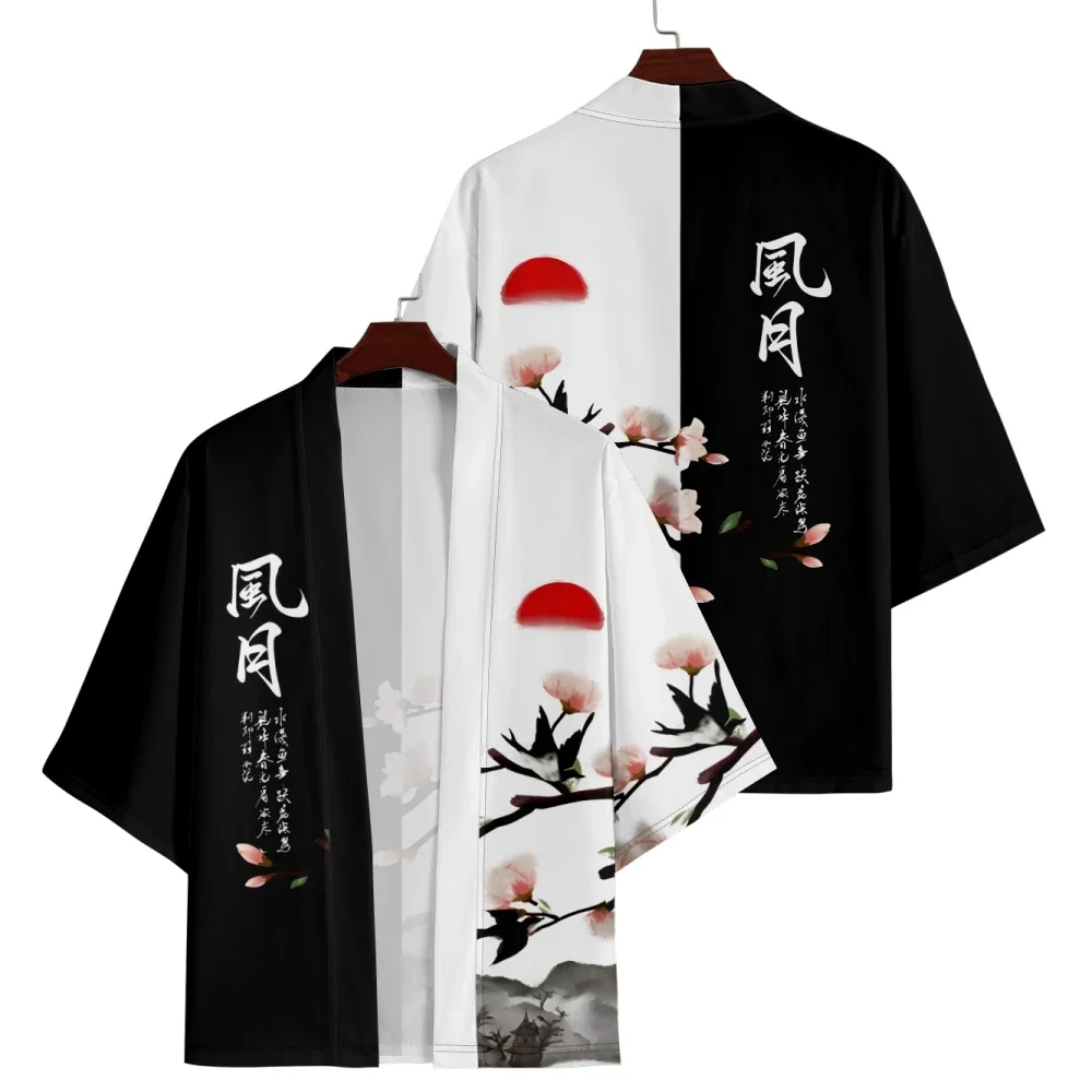 سترة هاراجوكو مطبوعة على الطراز الصيني كيمونو ملابس الشارع للرجال والنساء سترة شاطئ هاوري يوكاتا اليابانية مقاس كبير #2