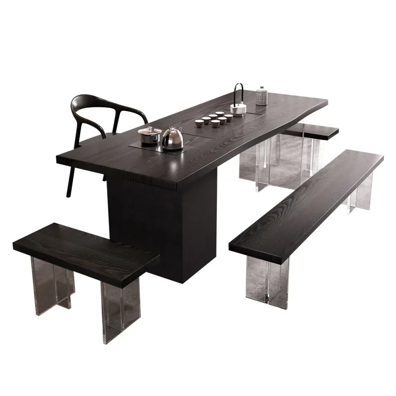 Carbon carbonized black solid wood, large variable suspension creativity, tea table and chair combination