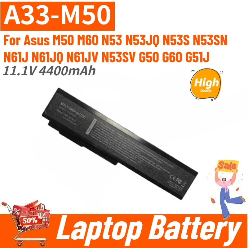 100% New A33-M50 High Quality Laptop Battery 11.1V 4400mAh For Asus N53J N53JQ N53S N53SN M50 M60 N53 N61J N61JQ A32-N61 A32-M50