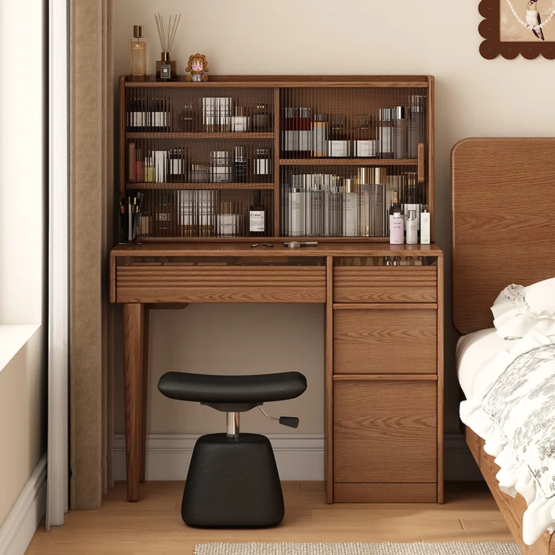 Solid wood vanity table, storage cabinet, integrated bedroom 2026 new model bone line desk cabinet