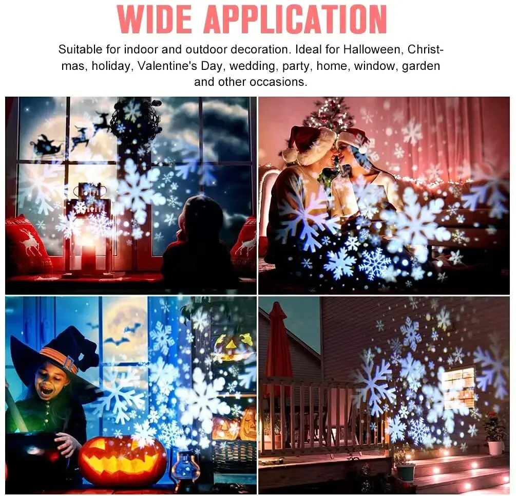 2 set proiettore di natale proiettore di fiocchi di neve luce a LED con illuminazione paesaggistica remota per decorazioni di nozze di natale di Halloween