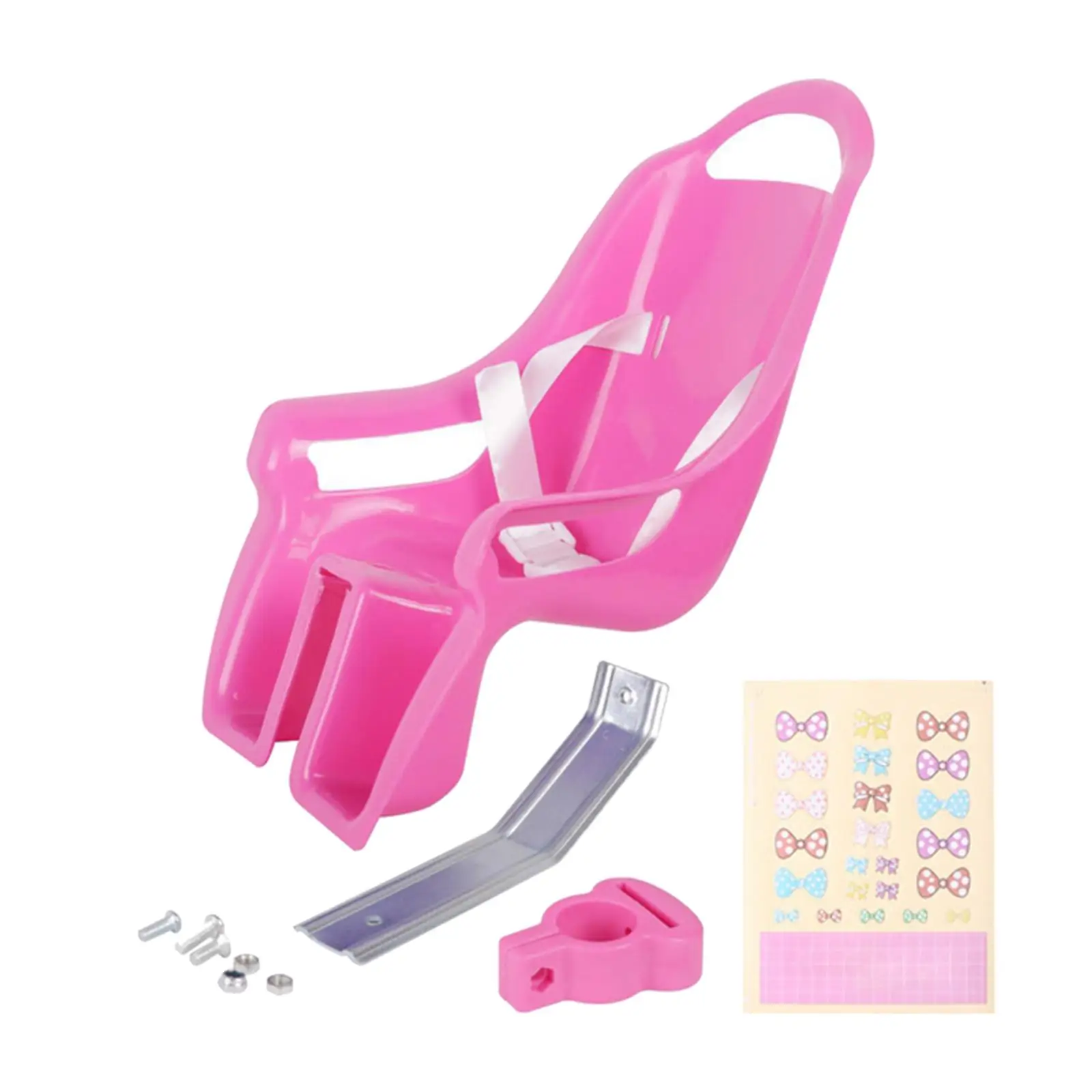 

Kids Bike Doll Seat Pink Plastic Backrest for Girl Bicycle Doll Carrier Accessories with Stickers