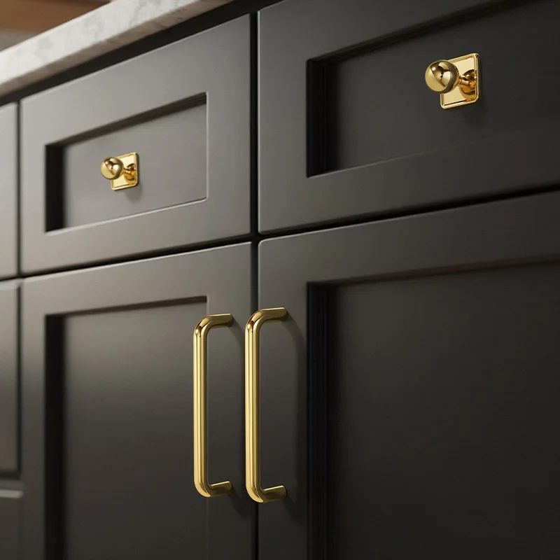 American Polished Gold Cabinet Pulls Solid Furniture Handles Drawer Knobs Bright Gold Handles for Wardrobe Cupboard Pulls Decor
