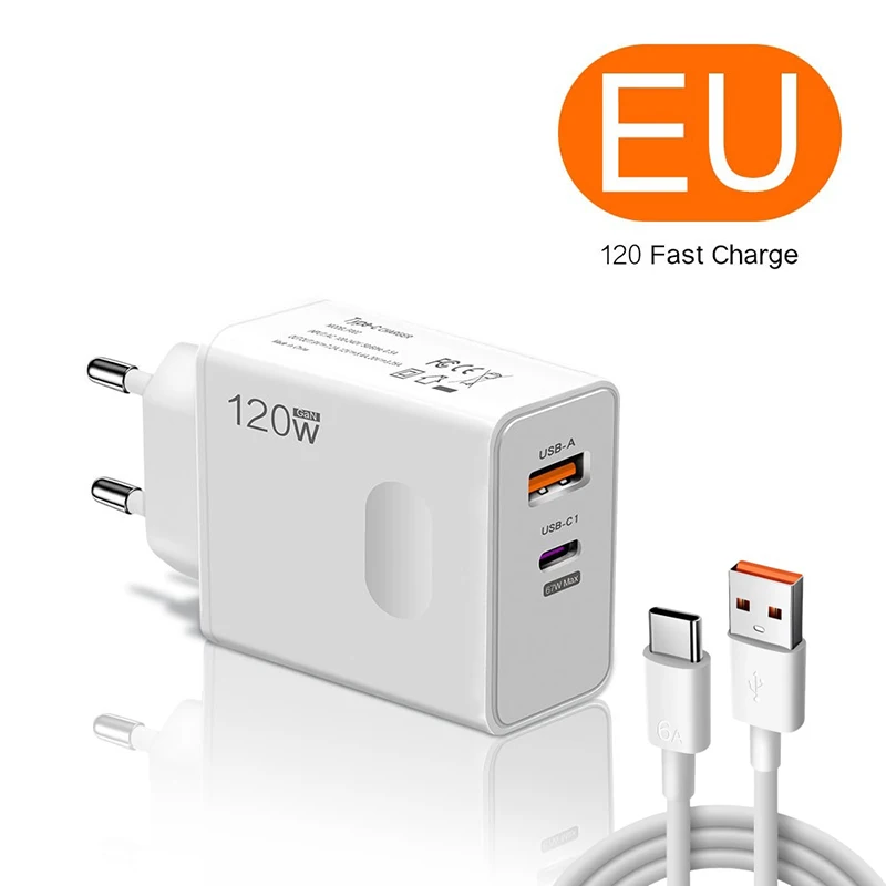 Xiaomi 120W Original Ladegerät Schnellladung PD USB 2 In 1 Ladegerät 2 Ports Schnellladung für Xiaomi Huawei iPhone Samsung EU US UK