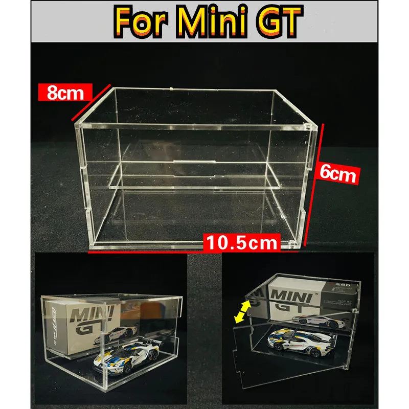 1/64 Modellauto-Acryl-Vitrine, geeignet für Mini-Größe MiniGT Tomica, Montage erforderlich, Schutzbox, Vitrine für Spielzeugfahrzeuge