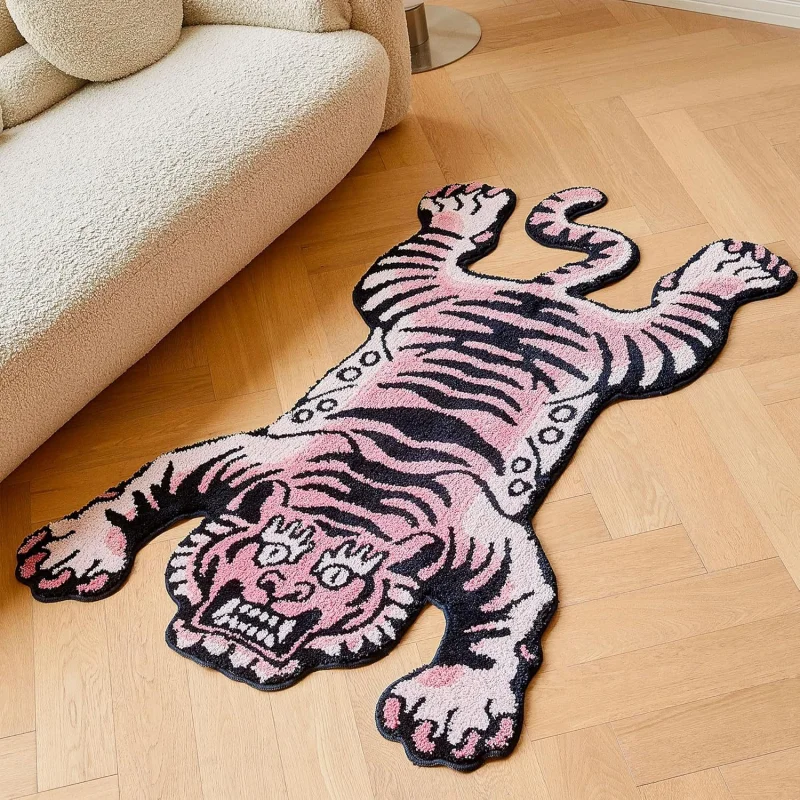 VIKAMA Vintage Tiger Shape Rug Animal Skin Print Non Slip Floor Mat Retro Style Bedroom Living Room Decor Carpet view 2
