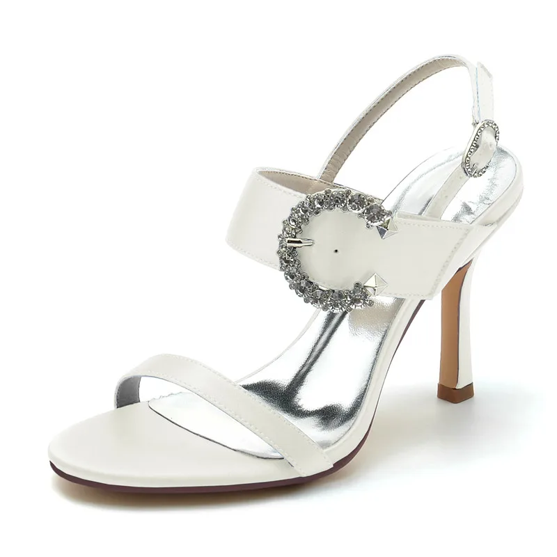 

High Heel Wedding Sandals Shoes Women Open Toe Ankle Buckle Strap Satin Evening Formal Bridal Party Dress Heeled Sandals Summer