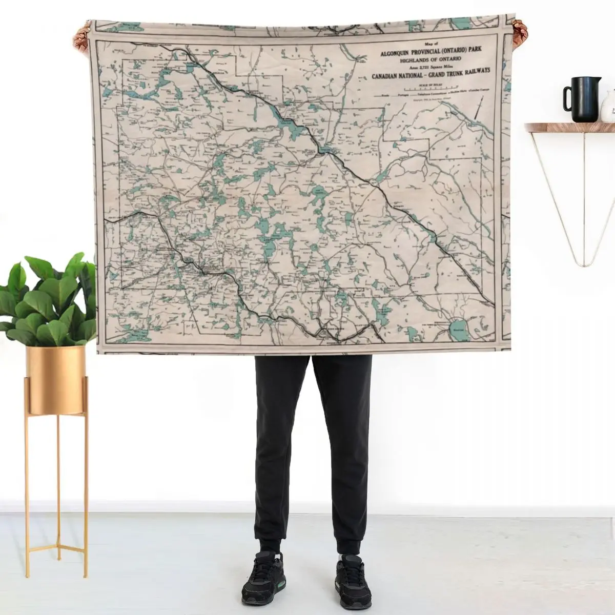 1922 Algonquin Park Ontario Vintage Map Throw Blanket Camping Soft Plush Blankets