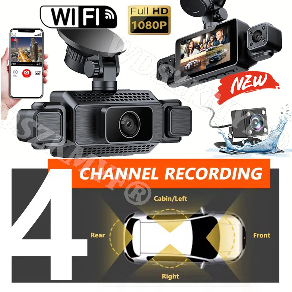 

360° Car Dash Cam 4 Cameras WIFI Video Recorder 1080P Car DVR 24H Parking Monitor Front Right Rear View Night Vision Black Box