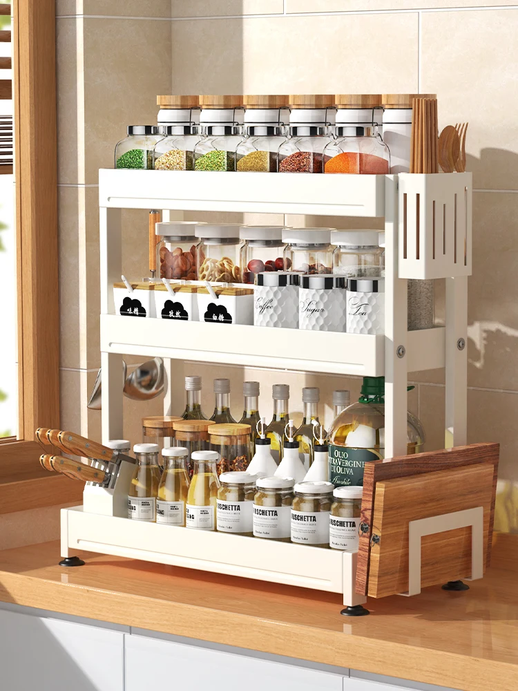 Kitchen seasoning rack Household countertop Multifunctional chopsticks Knife holder Seasoning desktop Stainless steel storage